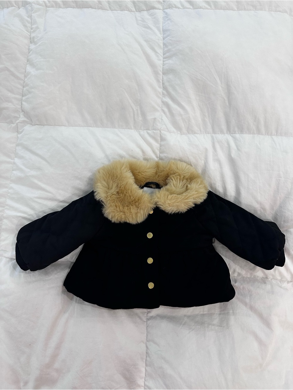 Janie and Jack Girls Black Jacket with Faux Fur Collar 6-12m